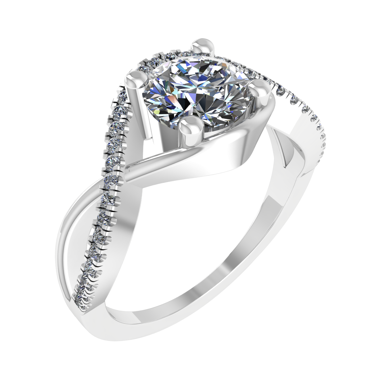 ACCENTED PAVE TWISTING 6.50mm ROUND ENGAGEMENT RING